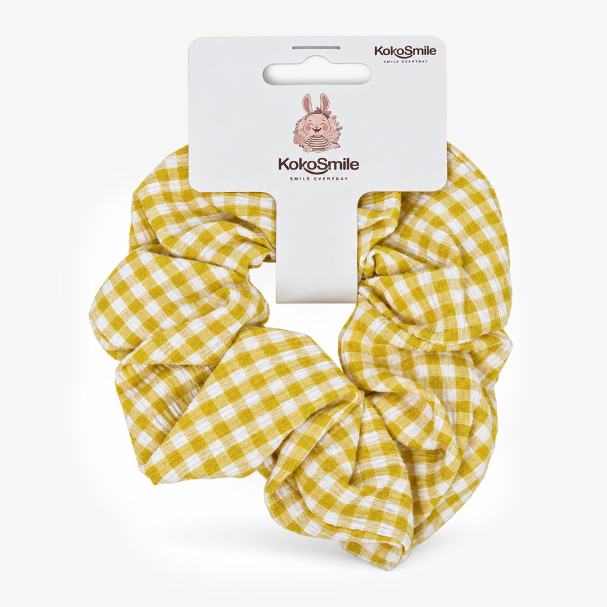 Kokosmile Yellow Scrunchies for Girls & Women, Plain & Gingham - Pack of 2