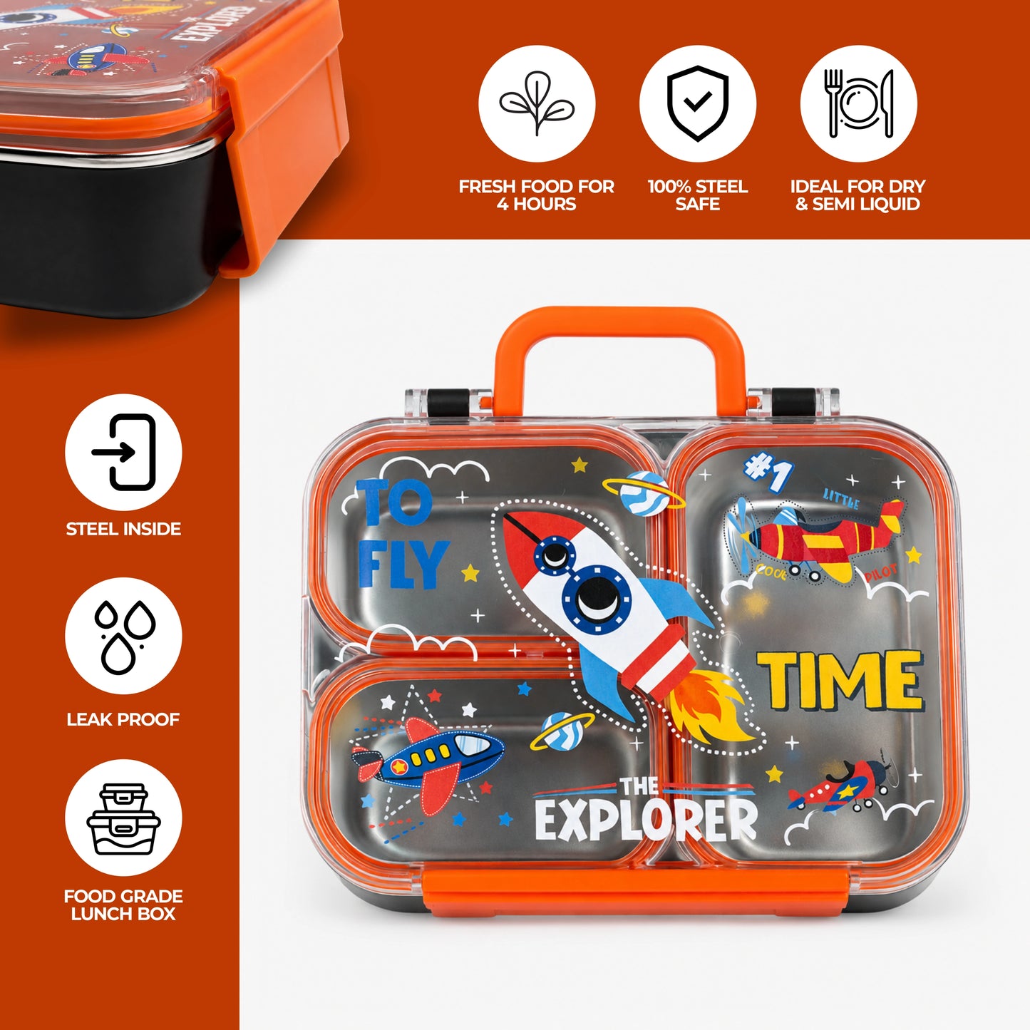 Premium 3 Compartment Stainless Steel Leakproof Lunch Box – 750ml