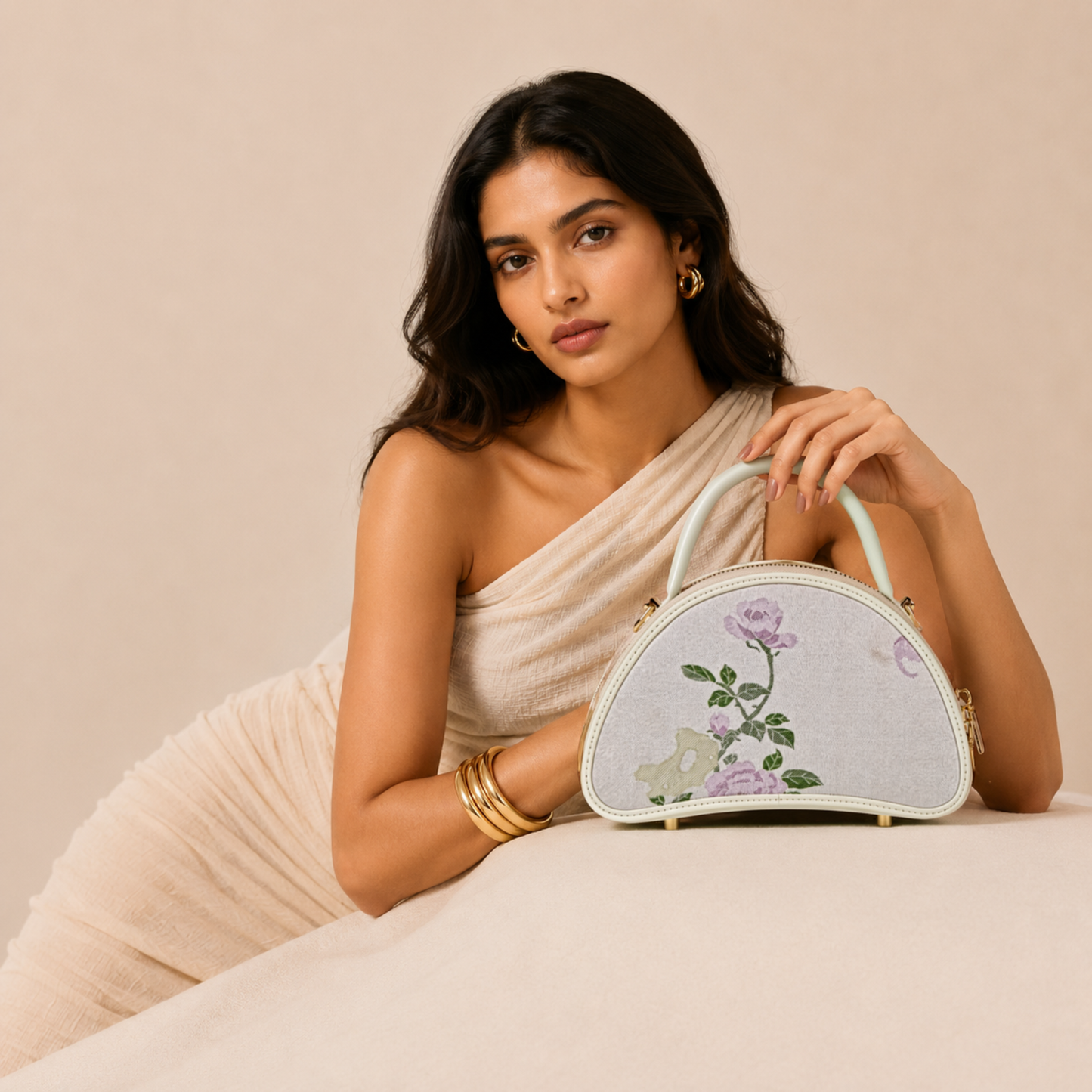 Premium Hangzhou Silk Leather Dome Handbag for Women