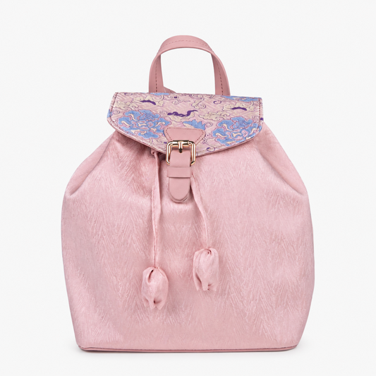 Pink Hangzhou Silk & Leather Backpack for Women