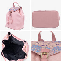 Pink Hangzhou Silk & Leather Backpack for Women