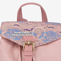 Pink Hangzhou Silk & Leather Backpack for Women