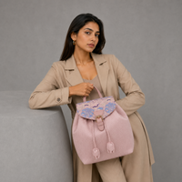 Pink Hangzhou Silk & Leather Backpack for Women