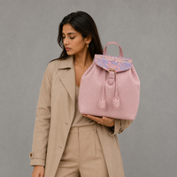 Pink Hangzhou Silk & Leather Backpack for Women