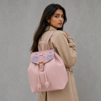 Pink Hangzhou Silk & Leather Backpack for Women