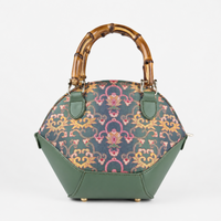 Premium Bottle Green Hangzhou Silk & Leather Handbag with Bamboo Handle