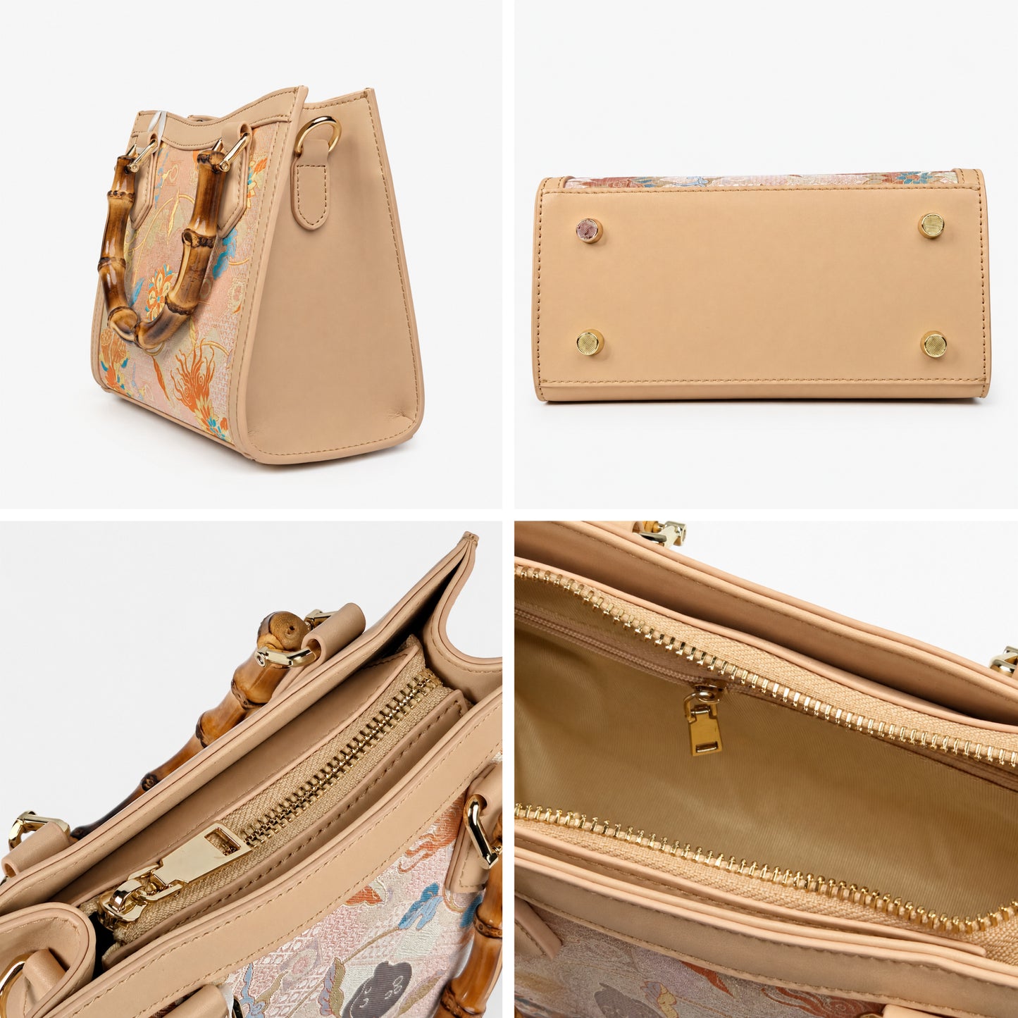 Elegant Hangzhou Silk Leather Bag with Unique Bamboo Handle