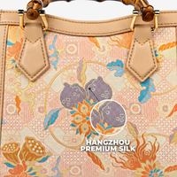 Elegant Hangzhou Silk Leather Bag with Unique Bamboo Handle