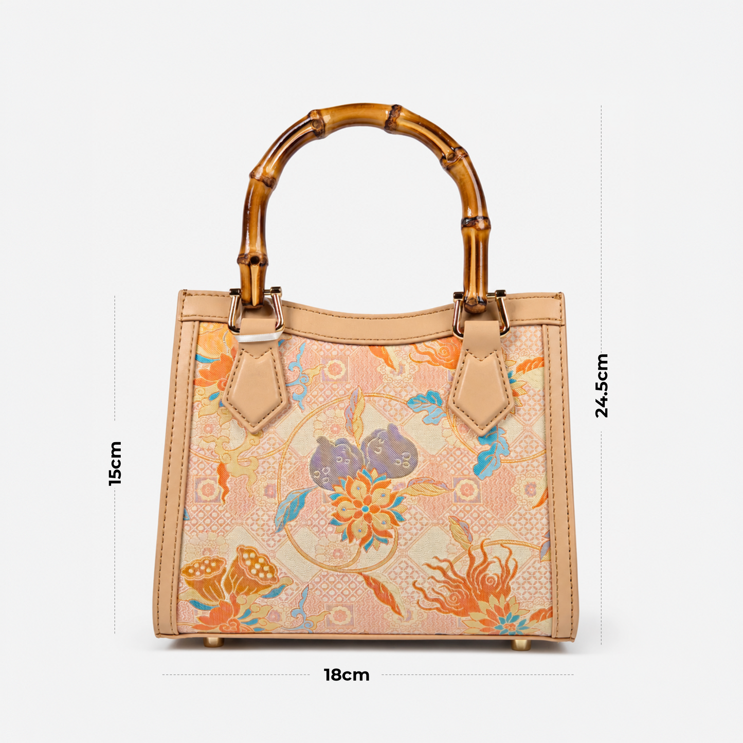 Elegant Hangzhou Silk Leather Bag with Unique Bamboo Handle