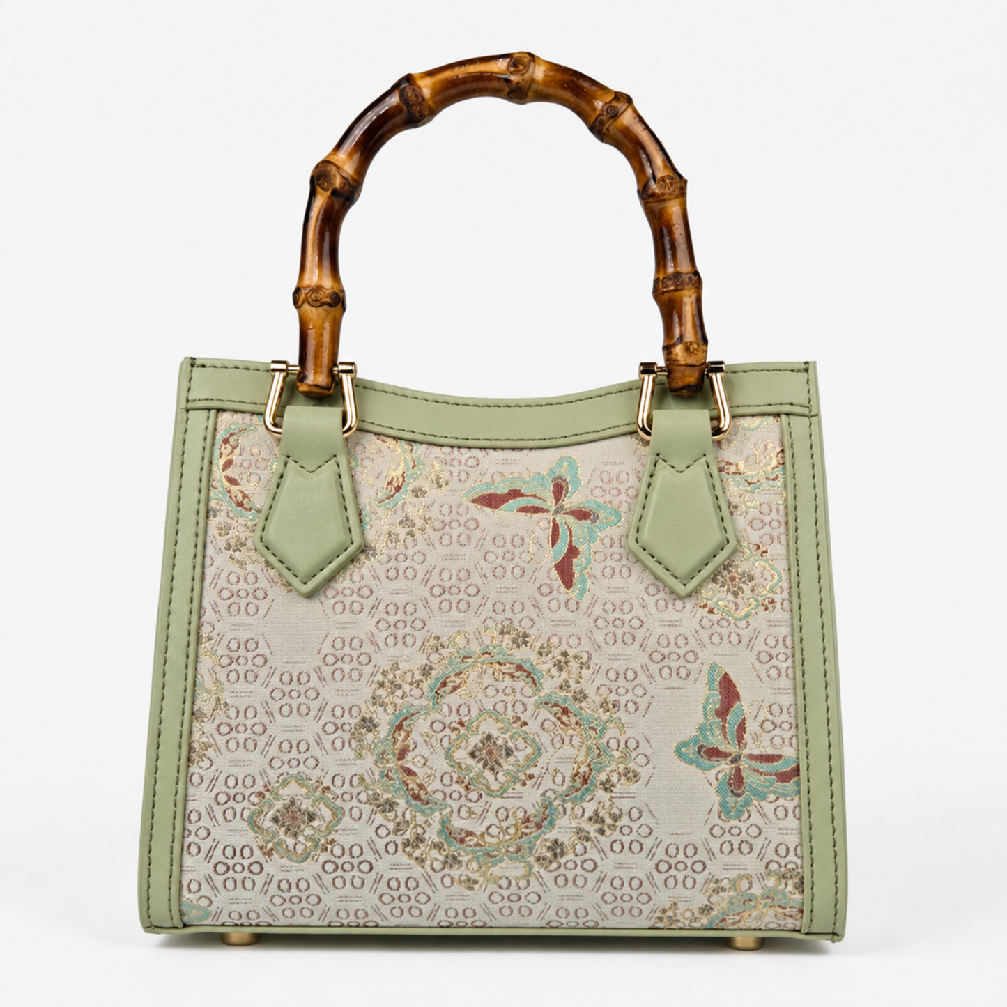 Elegant Hangzhou Silk Leather Bag with Unique Bamboo Handle