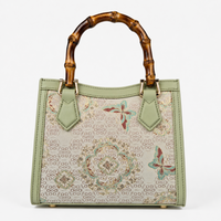 Elegant Hangzhou Silk Leather Bag with Unique Bamboo Handle
