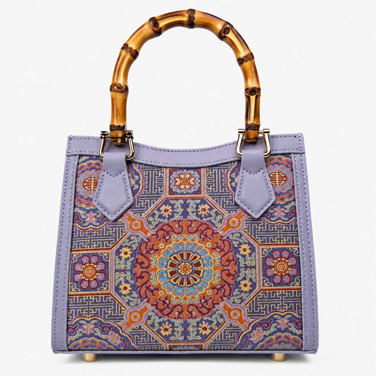 Elegant Hangzhou Silk Leather Bag with Unique Bamboo Handle