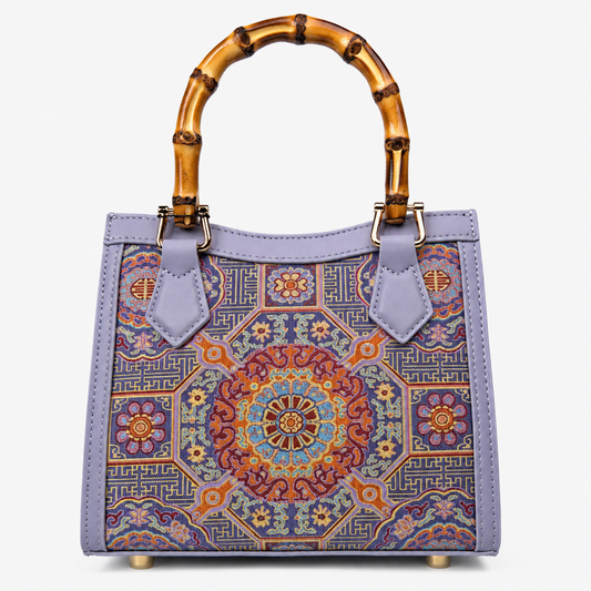 Elegant Hangzhou Silk Leather Bag with Unique Bamboo Handle