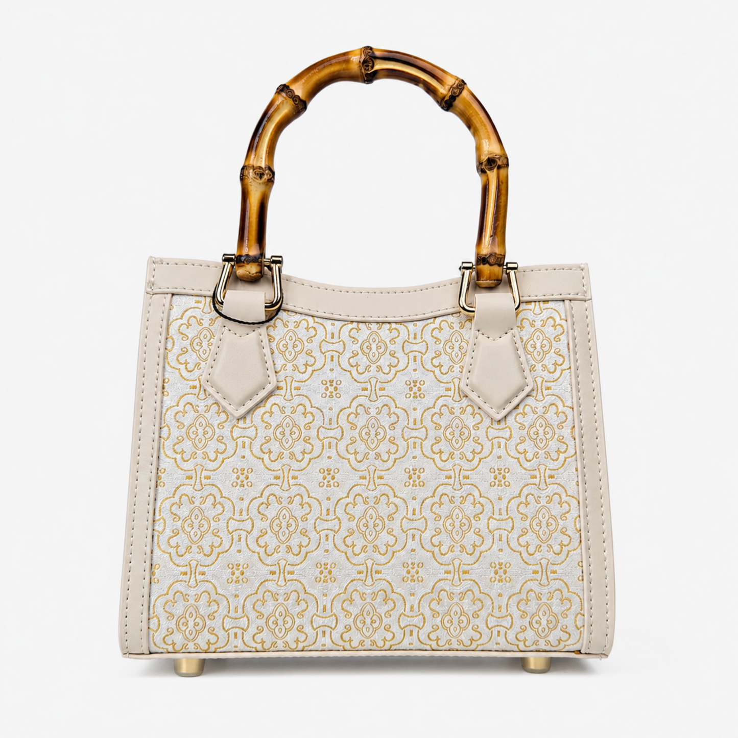 Elegant Hangzhou Silk Leather Bag with Unique Bamboo Handle