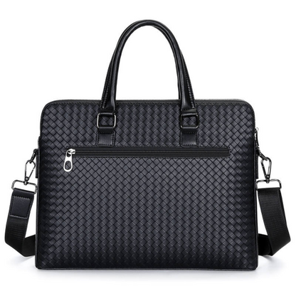 Handwoven PU Leather Laptop Briefcase Bag with Shoulder Strap