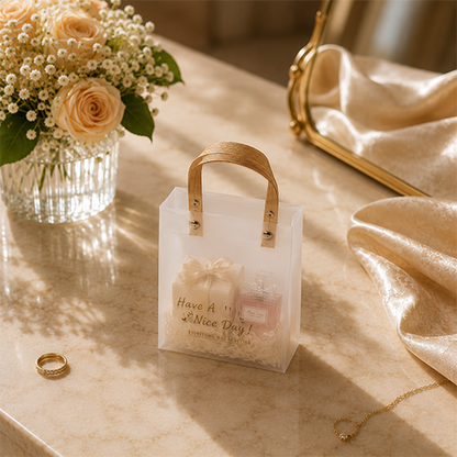 Frosted Transparent Gift Bags with Reusable Handles-Set of 4