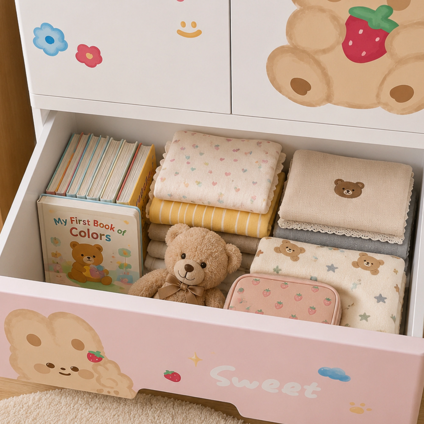 Cute Bunny Kids PP Storage Cabinet with Cabinet Doors & Drawers