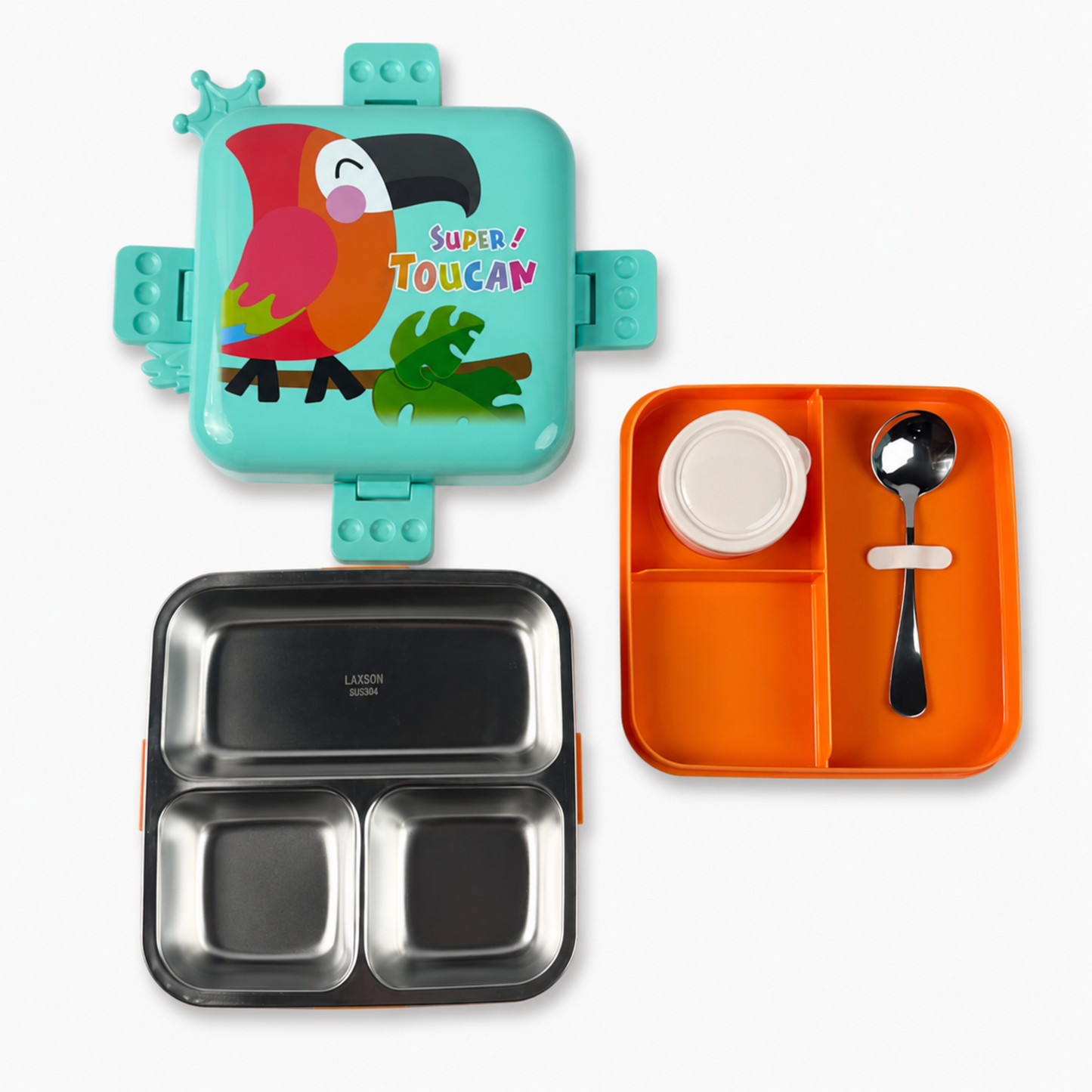 Kids Cartoon Stainless Steel Lunch Box with 3 Compartments - 1120ml