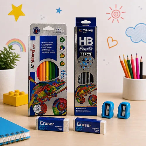 Yalong 12 Colour Pencil & HB Pencil Combo Set for Kids