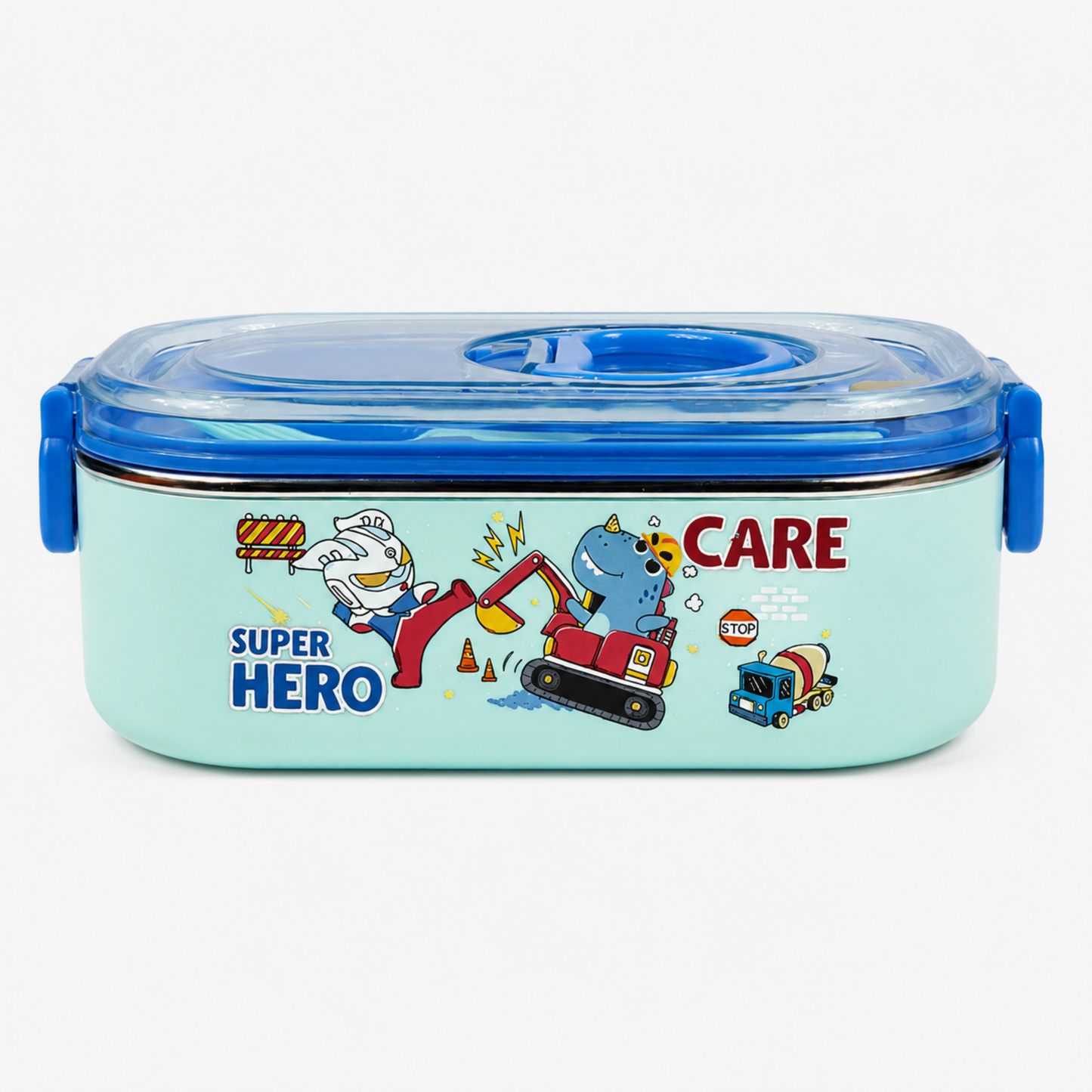 Kids Stainless Steel Lunch Box 2 Compartment with Spoon & Fork Set 900ml