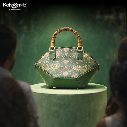 Premium Hangzhou Silk & Leather Top Handle Bag for Women