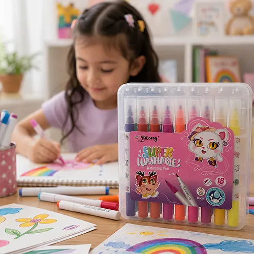 Yalong Super Washable Water Colour Pens for Creative Kids - Set of 18