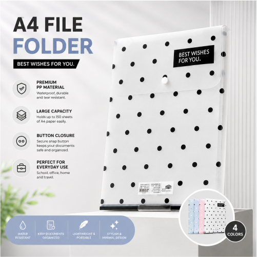 A4 Waterproof Button Closure File Organizer Folder