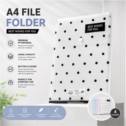 A4 Waterproof Button Closure File Organizer Folder