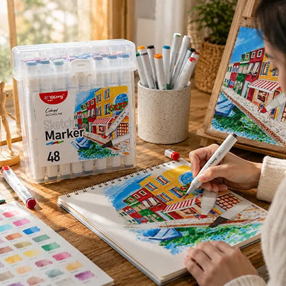 Yalong Dual Tip Sketch Marker Set for Drawing & Illustration - 48 Shades