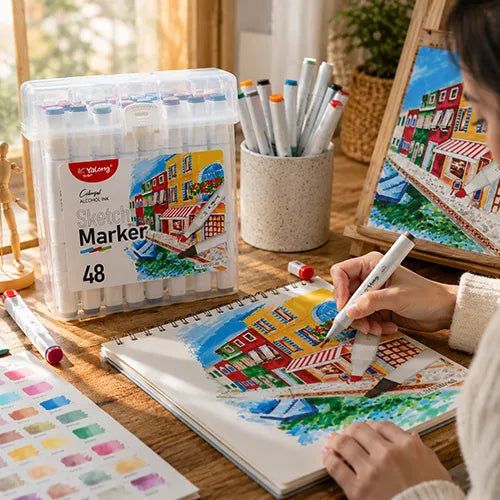 Yalong Dual Tip Sketch Marker Set for Drawing & Illustration - 48 Shades