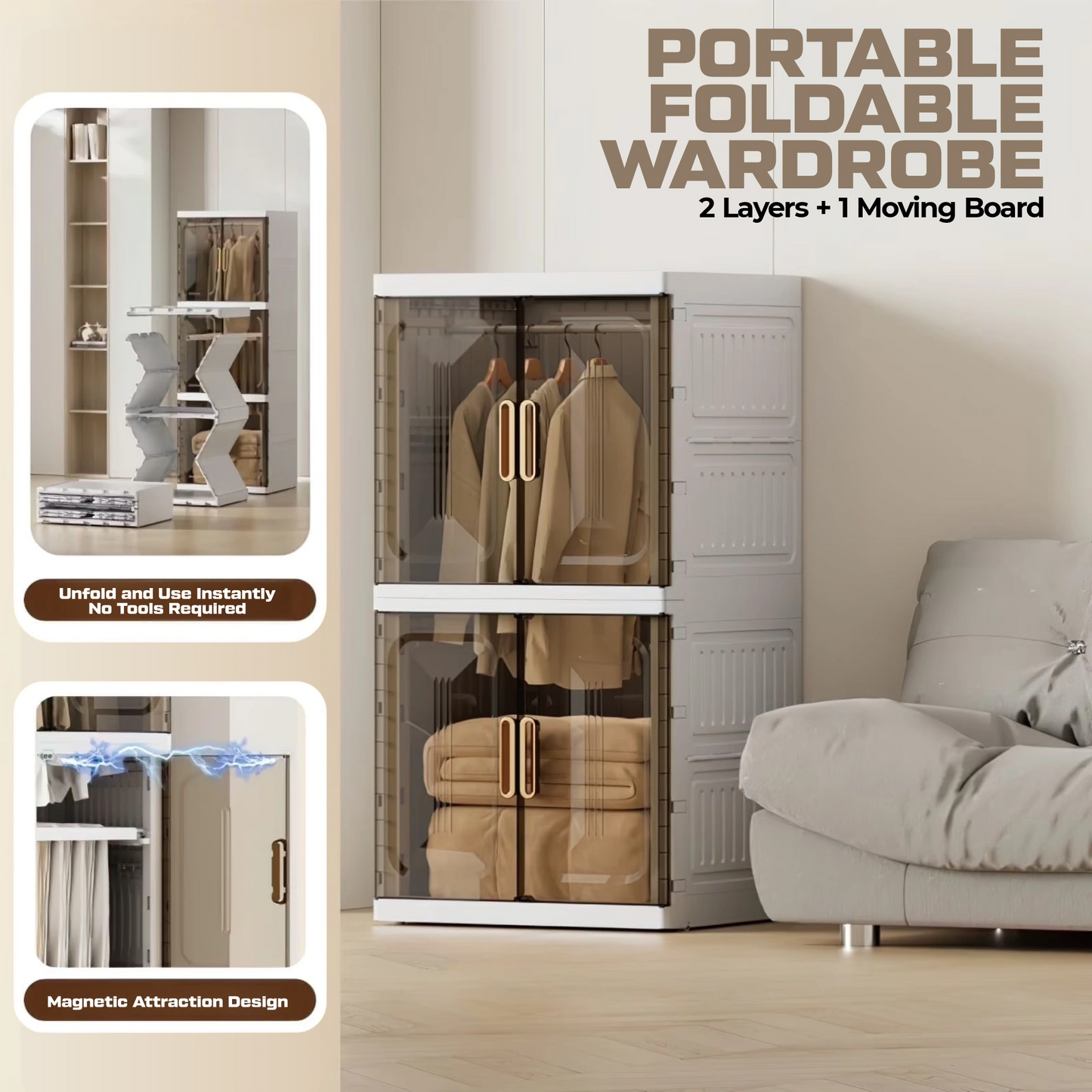 HOMX Portable Foldable Wardrobe – Instant Setup Magnetic Closet