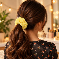 Kokosmile Yellow Scrunchies for Girls & Women, Plain & Gingham - Pack of 2
