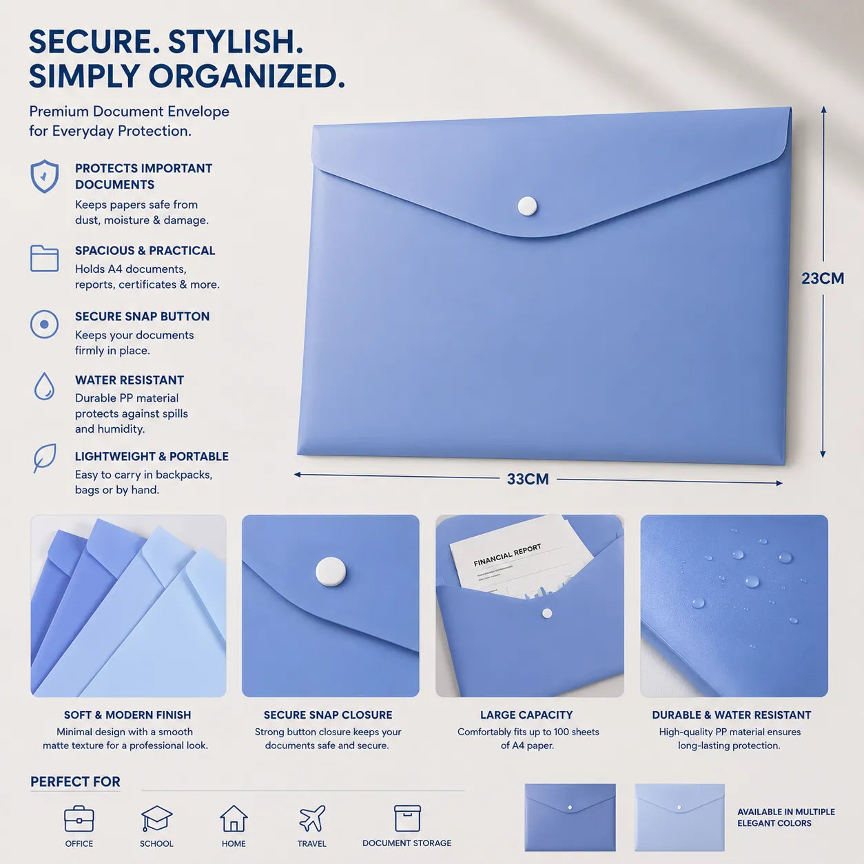 Premium A4 Snap Lock File Envelope for Documents - A4 Paper Size