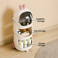Cute Rabbit Baby Storage Trolley with Dust-Proof Cover & Wheels