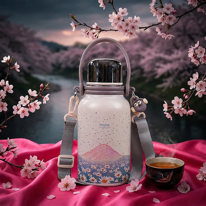 Daisy Bloom Floral Print Insulated Thermal Flask with strap 1200ml