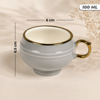Light Grey with Gold Rim Ceramic Mug & Saucer Set – Set of 6 (100ml each)