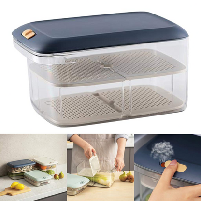 7.5 Ltr Fridge Organizer Bin with Removable Dual-Layer Drain Tray | Airtight Lid