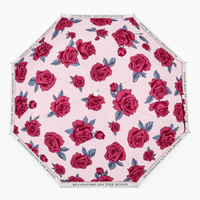 Rose Print UV Protection Folding Umbrella with Lotus Grip
