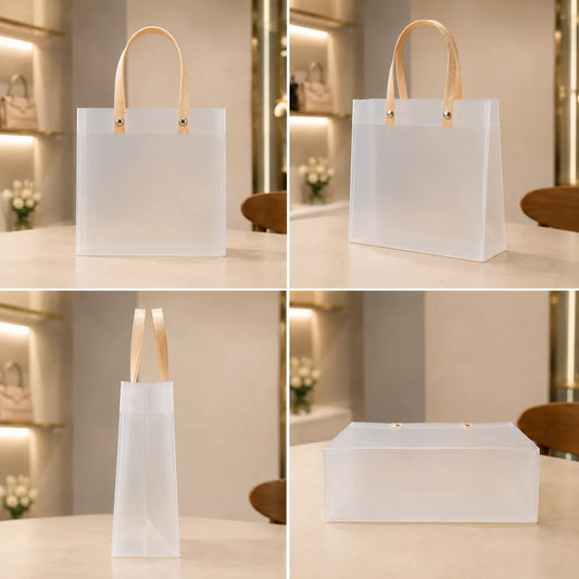 Transparent PVC Gift Bags with Handles for Return Gifts - Set of 4