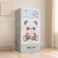 Kids Panda Storage Cabinet with Lockable Drawers & Wheels for Organization