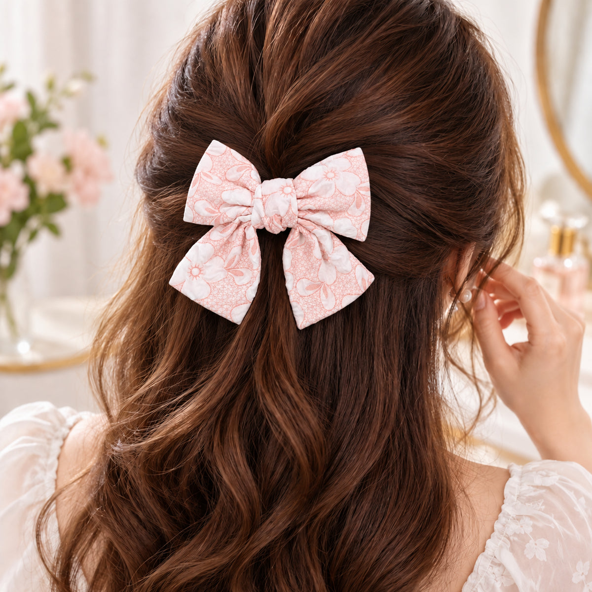 Kokosmile Pink Floral Hair Bow Clip for Girls & Women - Pack of 1