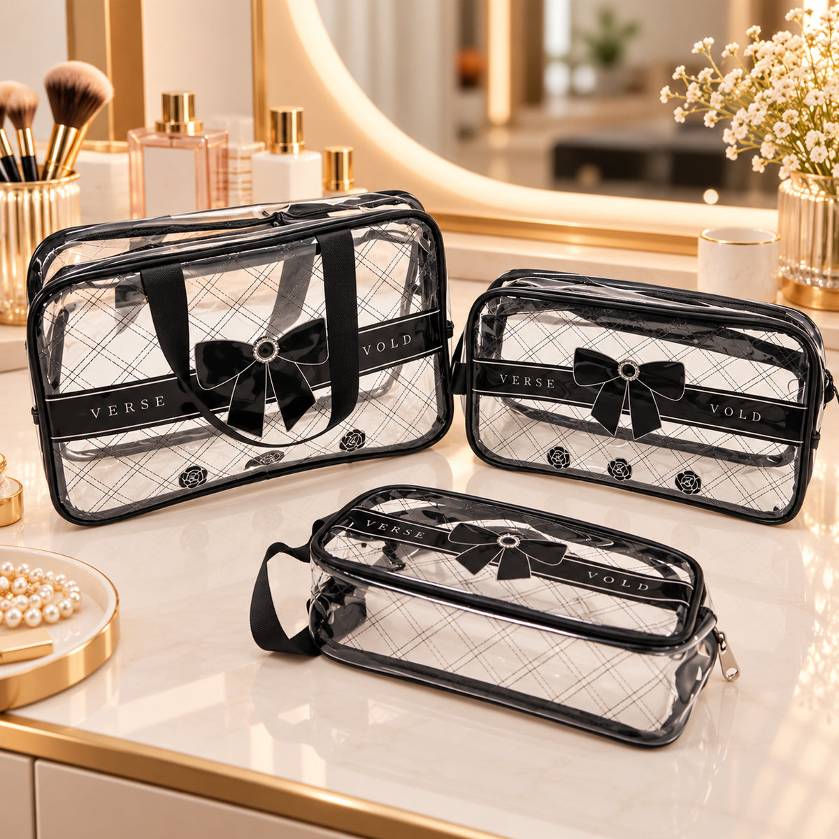 KokoSmile Clear Cosmetic Storage Bags – Travel Organizer Set of 3