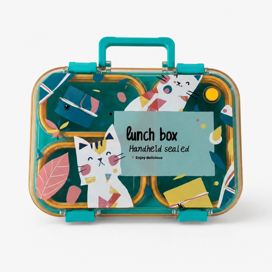 Cat Theme Plastic Bento Lunch Box with 3 compartments for Kids – 800ml