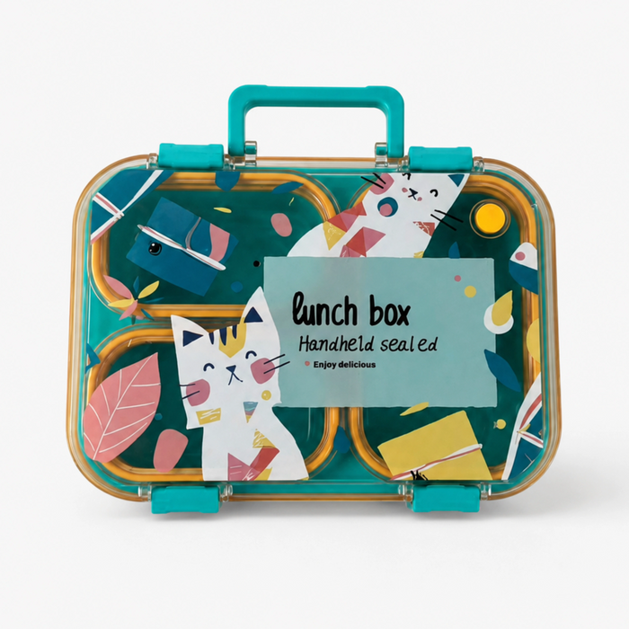 Cat Theme Plastic Bento Lunch Box with 3 compartments for Kids – 800ml