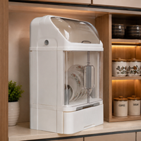 Dust-Proof Dish Drying Rack Cabinet with Sliding Drawer & Utensil Holders