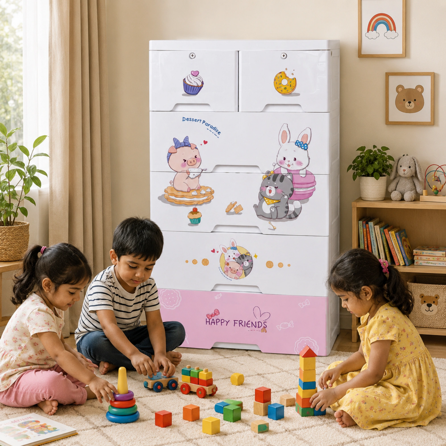 HOMX Kids PP Storage Cabinet with Lockable Drawers