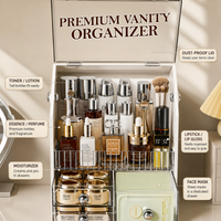 HOMX Premium Vanity Organizer with Dust-Proof Lid & Lipstick Holder