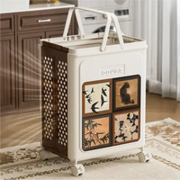 HOMX Foldable Laundry Basket, Vintage Design, Wheels with Brakes