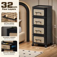 HOMX Rattan 4-Drawer Storage Cart – Rolling Organizer with Rounded Corners