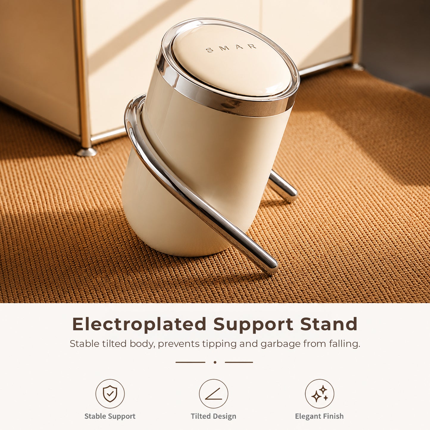 HOMX Tilted Dustbin with Electroplated Stand, Tip-Proof Stable Design